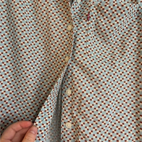 Levis Camp Shirt Womens Medium Checkered Print Linen Cotton Blend - Picture 2 of 7
